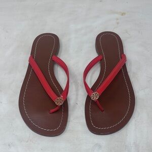 Tory Burch red orange Leather Women's Sandals size 7.5